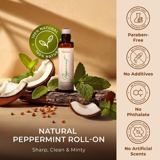 Gya Labs Peppermint Essential Oil Roll On - Natural Queasiness Soother for Pregnant Women, 100% Pure Natural Peppermint Oil Roller for Motion Relief, Head Cooling, Pregnancy Must Haves (0.34 Fl Oz)