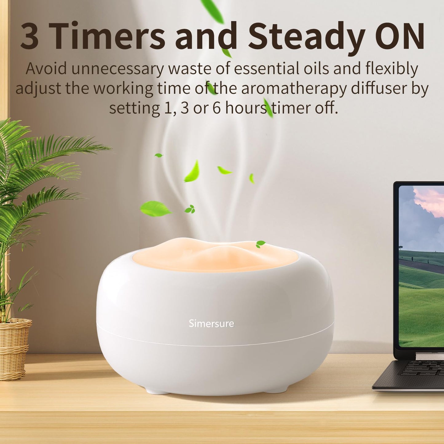 Essential Oil Diffuser, Quiet Humidifier for Bedroom, Timer and Auto-Off, 7 LED Colors Ultrasonic Aromatherapy Mist Diffusers for Large Room Office (Milky White)