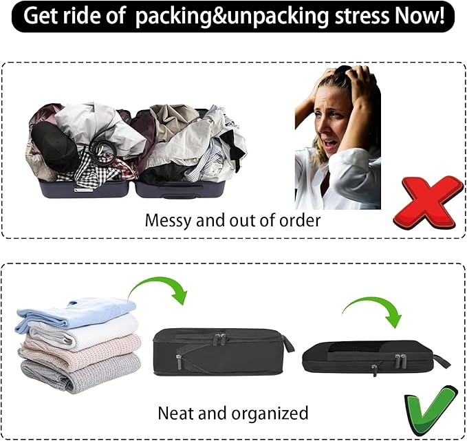 6 Set Compression Packing Cubes For Travel- Effortless Organization&Space Saving Cube For Quick Packing And Unpacking,Travel Must Have Suitcase Essentials For Business Trip,Cruise,Camping,Vacation