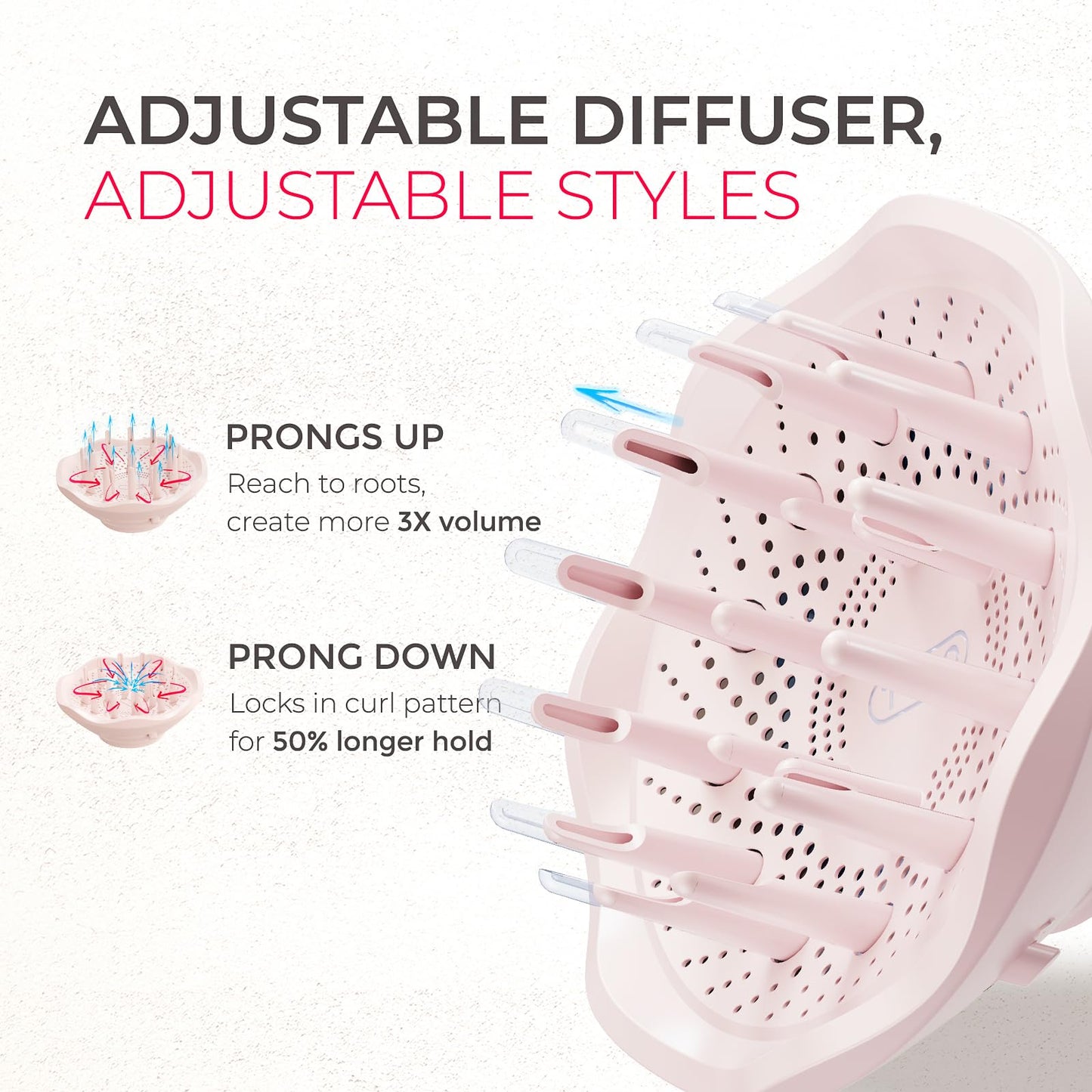 Blow Dryer with Comb, TYMO AIRHYPE Compact 200 Million lonic Hair Dryer with Diffuser, Fast Dry Pink Blow Dryer for Women 110,000RPM Portable Hairdryer for Curly Hair, 4 Temps & 2 Speeds