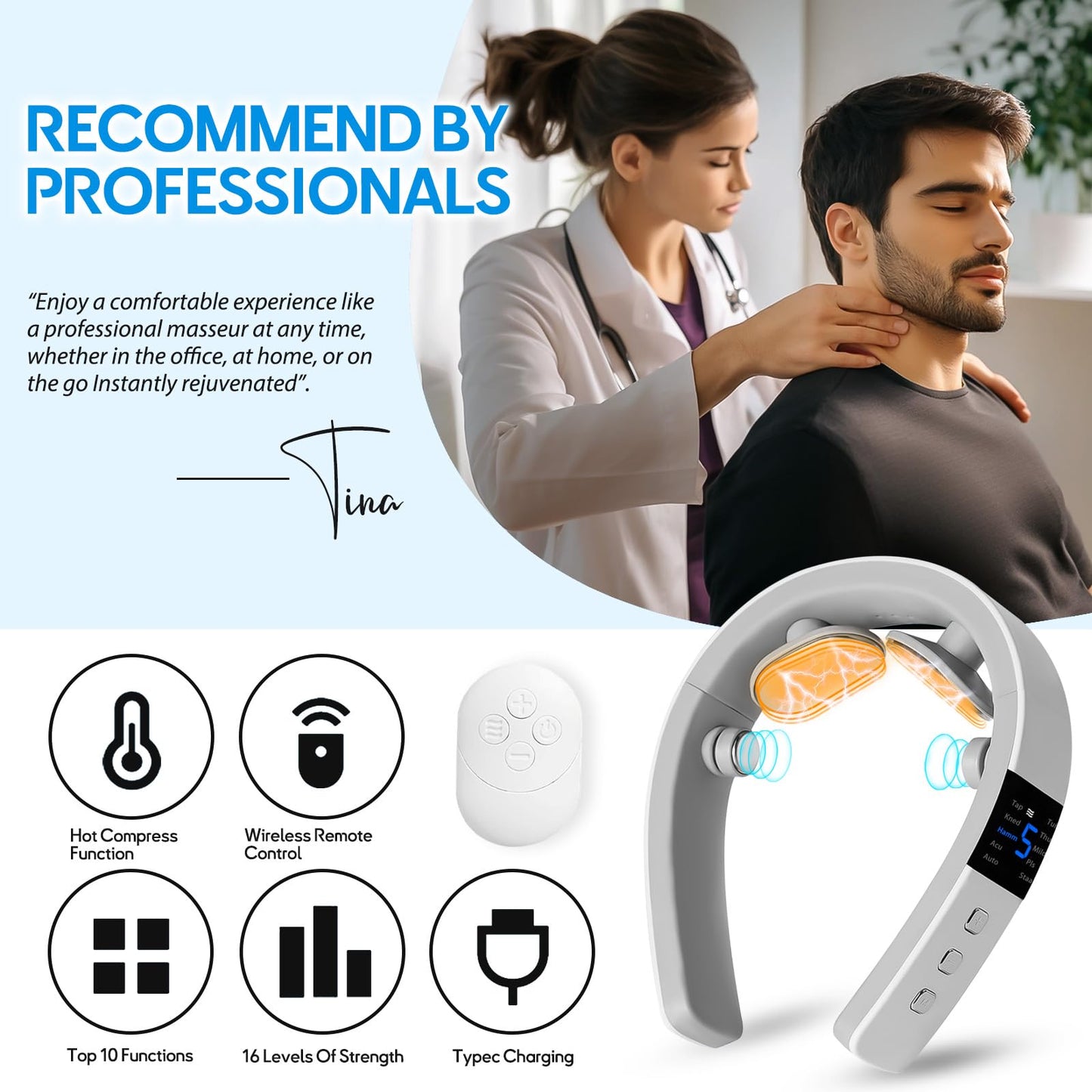 asomooh Neck Massager for Pain Relief Deep Tissue,Electric Portable Neck Massager with Heat for Women Men