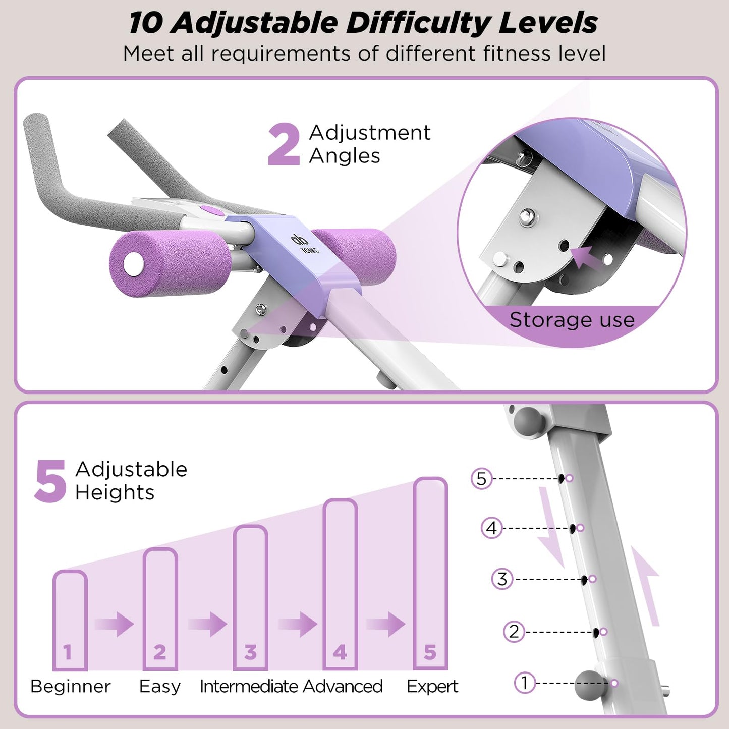 Ab Machine, Adjustable Ab Workout Equipment, Ab ＆ Sit Up Machine for Stomach Workout,Foldable Abdominal Trainer With Knee Protection Full Body Workout for Home Gym 440 LBS