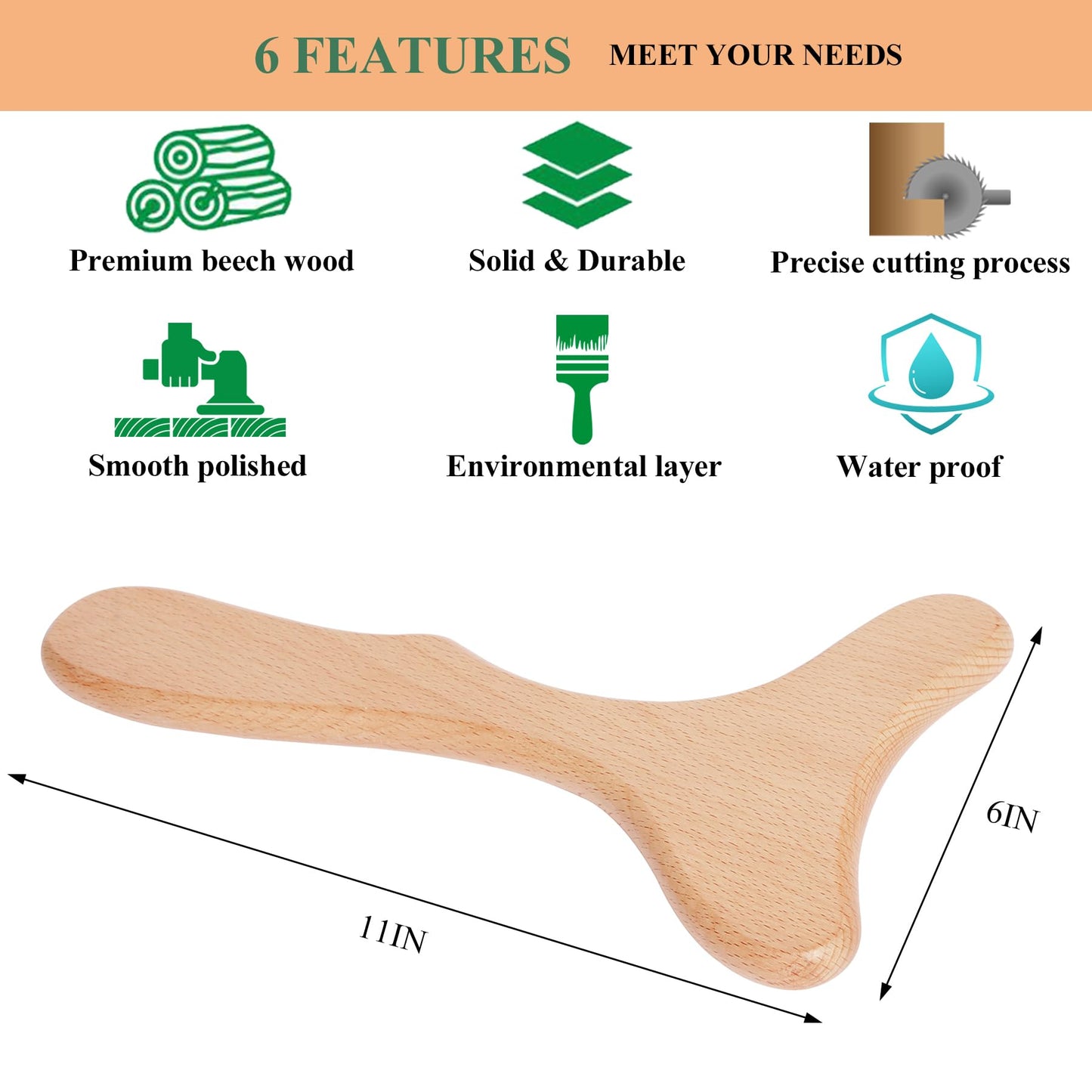 Komogir Wood Therapy Massage Tool Wooden Lymphatic Drainage Massager Body Sculpting Tools for Maderoterapy,Gua Sha,Muscle Release-11 * 6inches