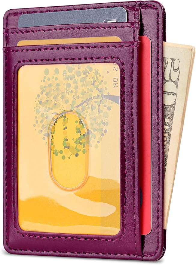 Buffway Slim Minimalist Front Pocket RFID Blocking Leather Wallets for Men and Women - Alaska Purple