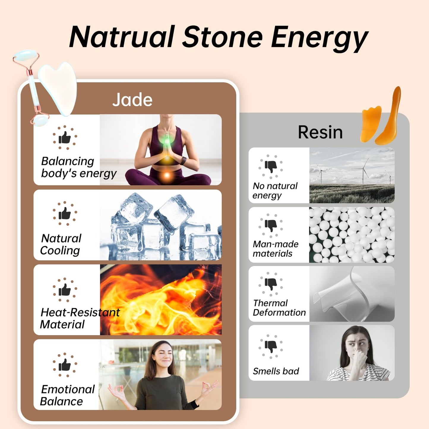 Olaemuo Opal Gua Sha and Face Roller, Real Jade Gua-Sha Stone Facial Tools Set for Reduce Puffiness, Body Guasha Tool for Relieve Neck Tension, SinkCare Beauty Massager as Present for Women,Opal