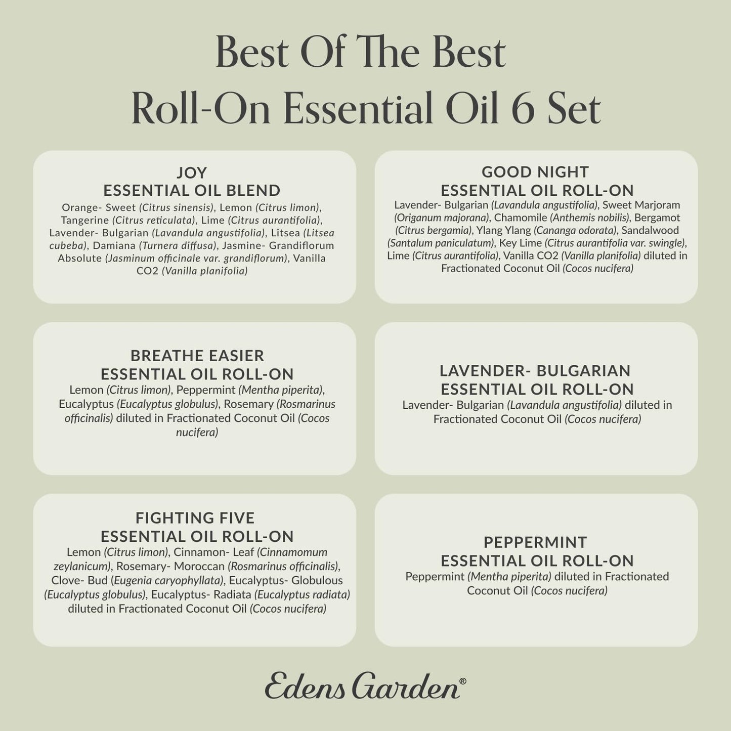 Edens Garden Essential Oils Best of the Best Roll-On 6 Set – 100% Pure Therapeutic Grade: Breathe Easier, Fighting Five, Good Night, Joy, Lavender & Peppermint Oil For Skin Care, 10 ml Roll-On/ 6 Pack