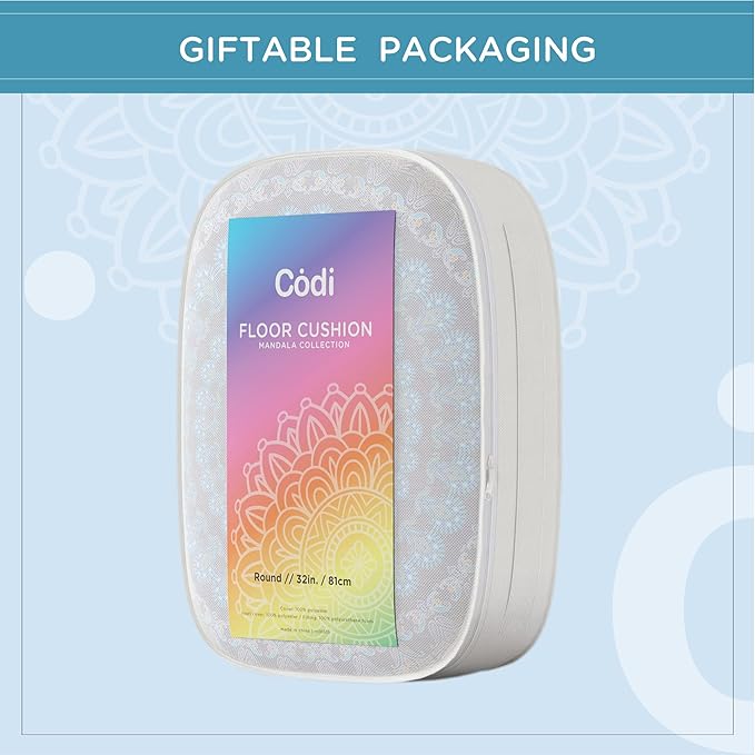 Codi Meditation Floor Pillow Set of 2, Round Large Pillows Seating for Adults, Bohemian Mandala Circle Cushion for Outdoor Fireplace Yoga Living Room, 32 Inch, Memory Foam Added, Navy