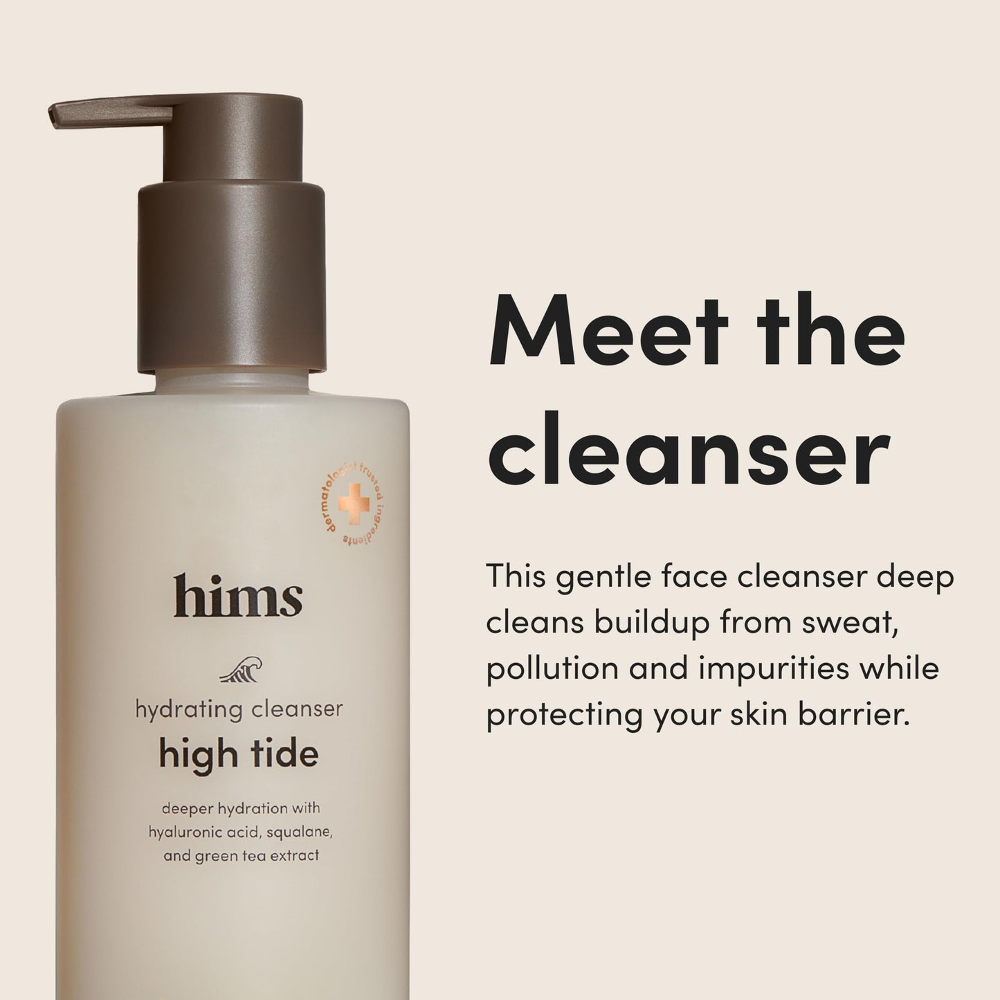 hims High Tide Hydrating Daily Cleanser for Men - Gentle Face Cleanser with Hyaluronic Acid, Squalane and Green Tea Extract - Lemongrass Field Scent