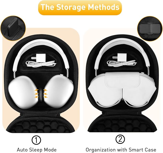 Case for AirPods Max, Hard Travel Headphone Case Supports Sleeping Mode, Portable Protective Storage Bag-Black