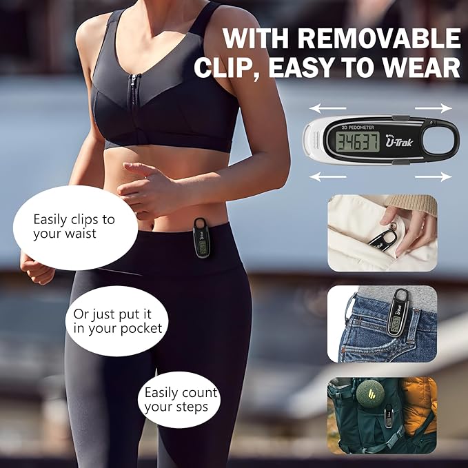 3D Pedometer for Walking with Removable Clip and Carabiner Simple Step Counter for Walking Accurate Clip On Step Tracker for Men Women Kids