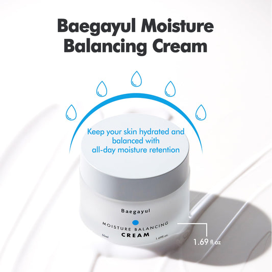 Baegayul Moisture Balancing Cream - Lightweight Face Moisturizer for All Skin Types, Deep Hydration & Soothing with Botanical Oils, Korean Skincare for Day & Night Use (1.69fl oz)
