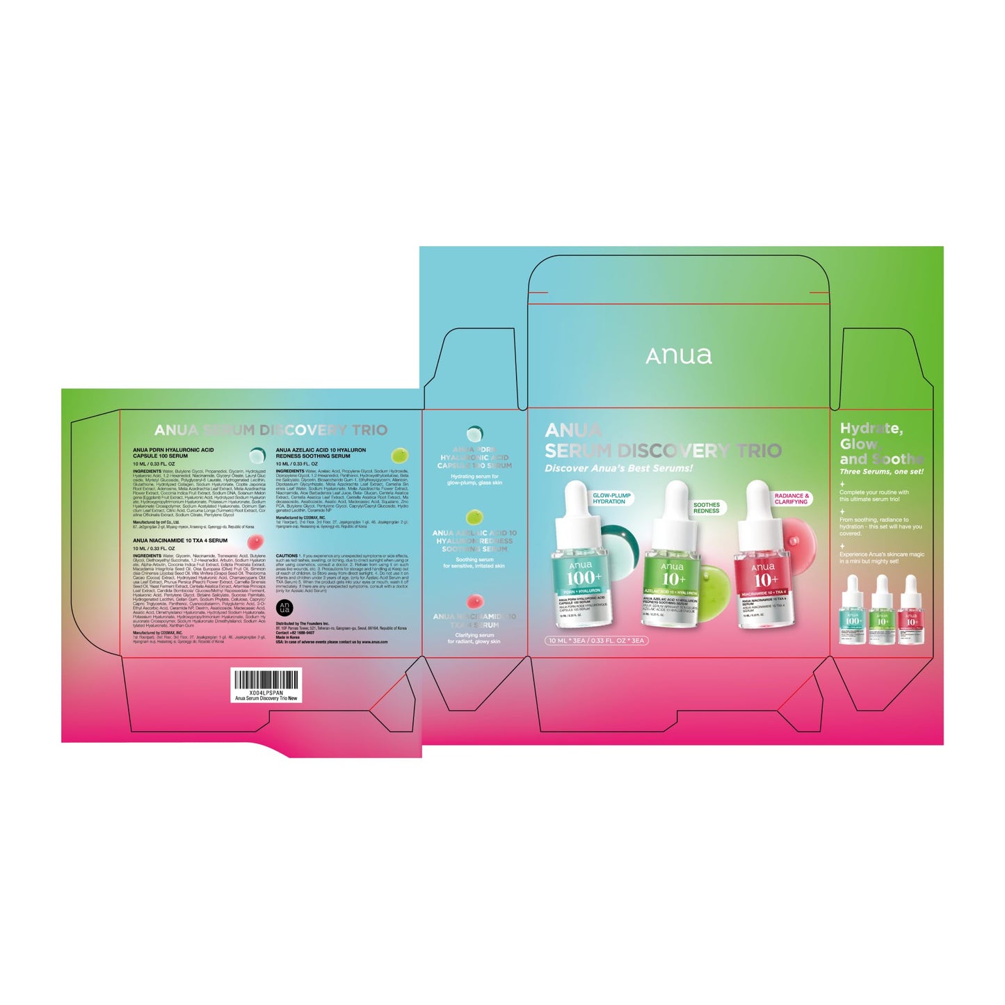 Anua Serum Discovery Trio, Mini Face Serum Travel Size Kit with Hyaluronic Acid, Niacinamide & Azelaic Acid, Hydrating Soothing Gift Set for Women, Korean Skincare Set -10ml/0.33fl.oz × 3EA