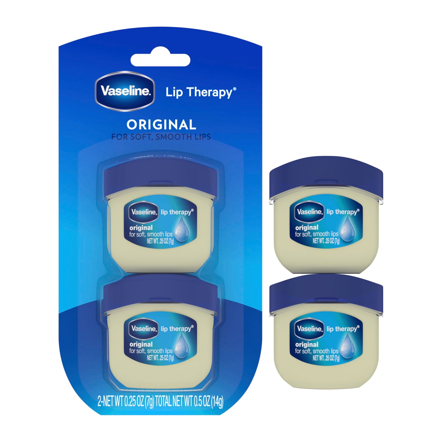 Vaseline Lip Therapy 2 Pack Original Mini For Dry, Chapped Lips Hydrating Lip Balm 0.25 oz