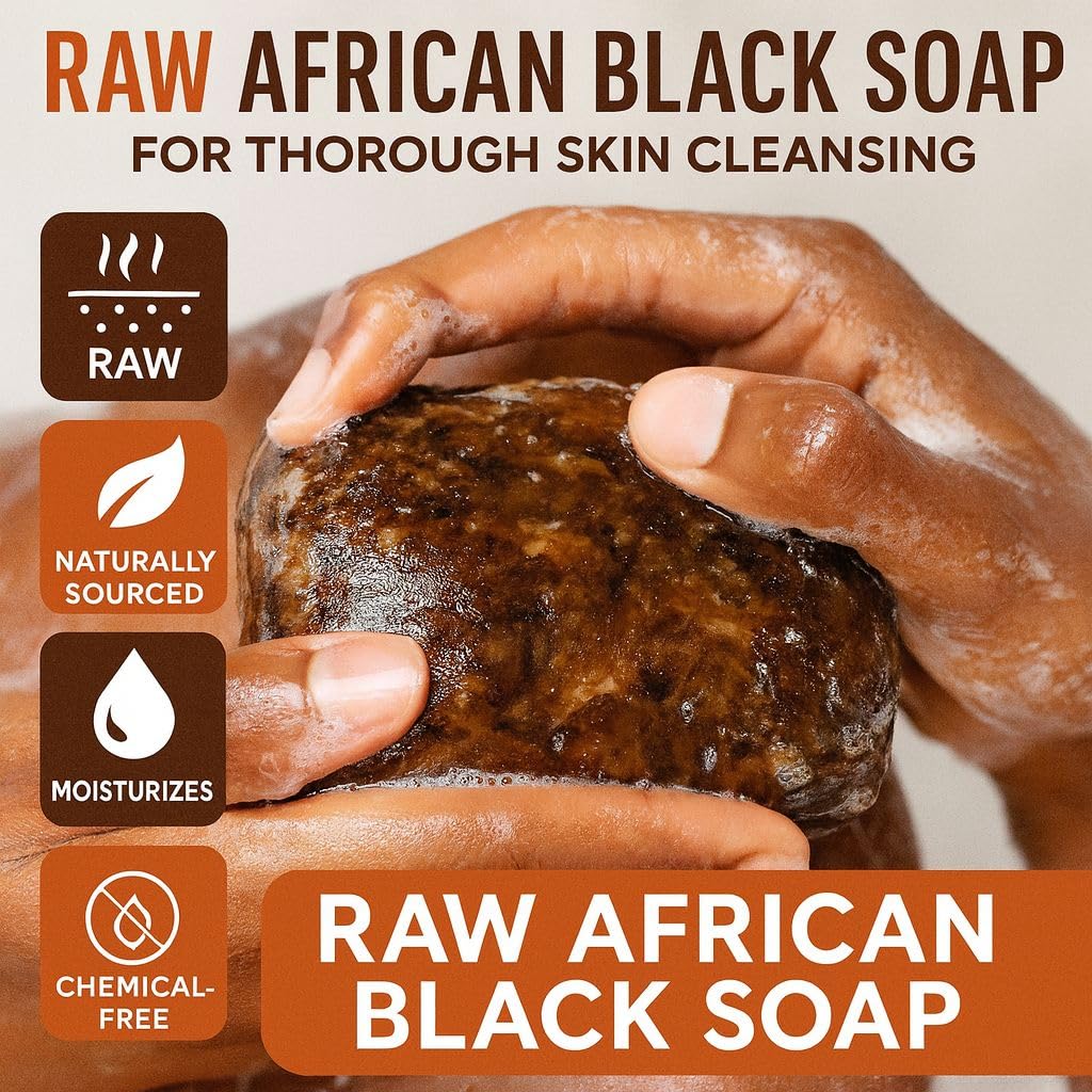 African Black Soap Bar – African Soap for oily Skin, Ghana Black Face & Body Wash | Face and Body moisturizing cleanser 1 Count.