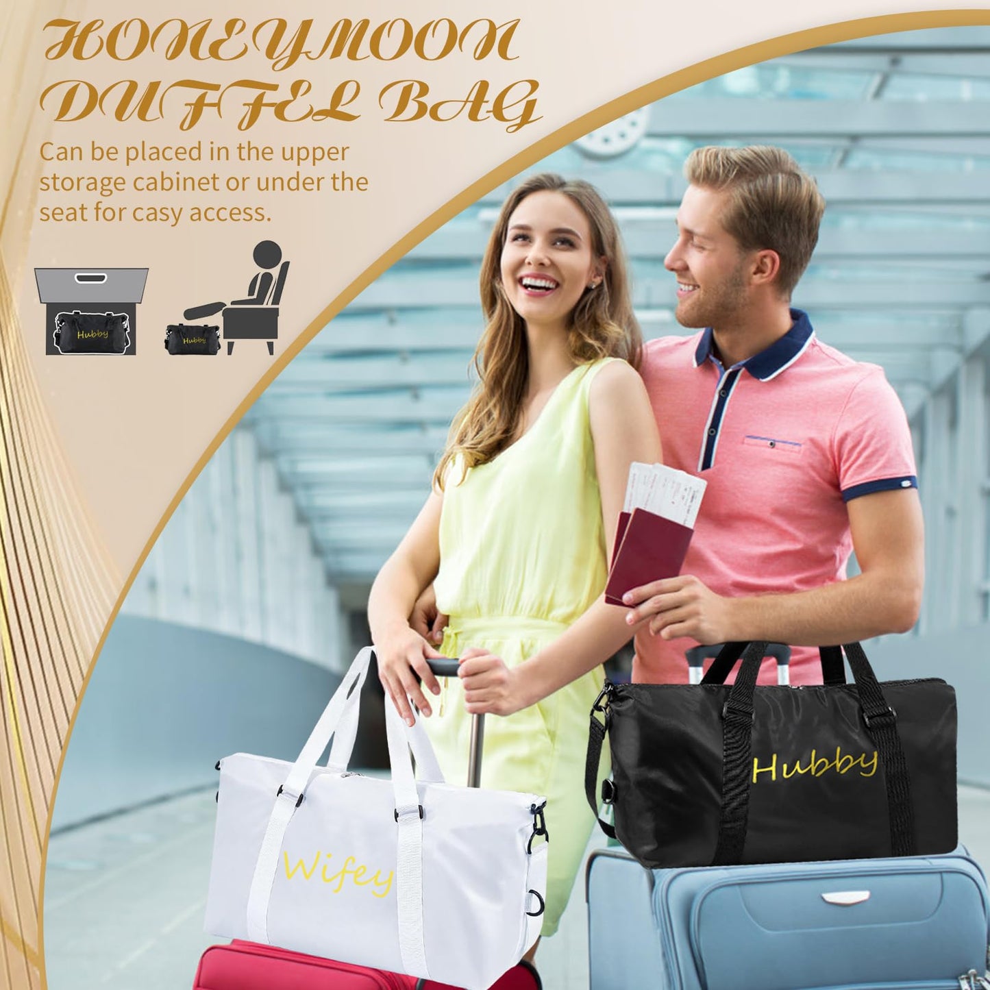 Kuabiz 2 Pcs Wifey Hubby Duffle Bag Set White Black Wedding Travel Bags Waterproof Honeymoon Travel Bags Weekender Tote Bag For Women Men Couple Bridal Shower Honeymoon Party Organizer Supplies