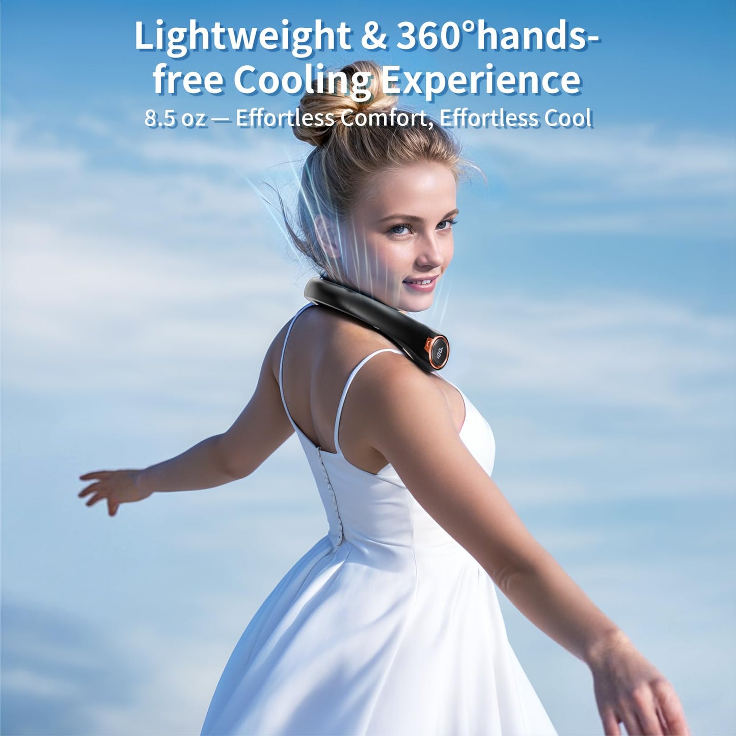 ZHZW Portable Neck Fan with 6000mAh USB - Rechargeable Battery, Ultra-Light Bladeless Neck Fan LED Display, 360° Cooling Wearable Fan, 3 Speeds (black)