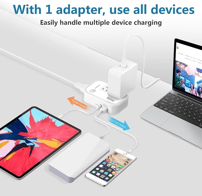 220V to 110V Converter Travel Adapter, FOVAL International Step Down Power Converter for Hair Straightener/Curler with 18W USB-C Port Voltage Converter US to Europe Italy UK AU China Plug (White)