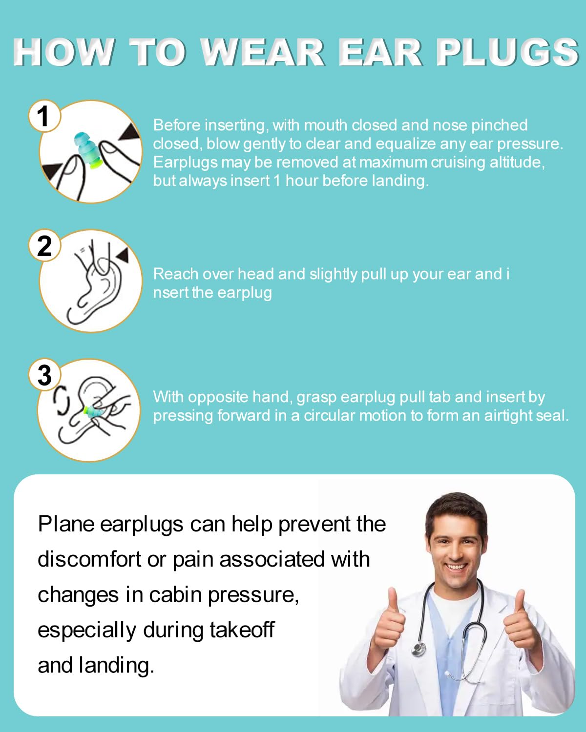 Airplane Ear Plugs Pressure Relief - Painless Flying - Noise Reduction Travel Earplugs - Plane Travel Essentials - Comfortable Reusable Filtered Flight Ear Plugs for Adults