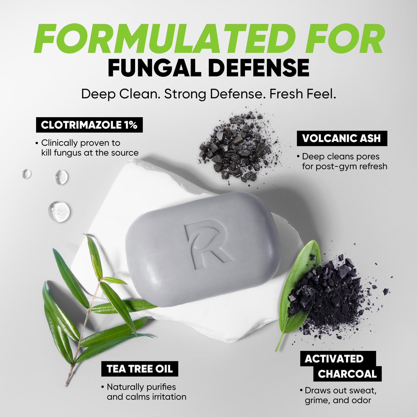 Roycederm Antifungal Soap for Active Skin – Medicated Bar for Athlete’s Foot, Jock Itch, Ringworm with Tea Tree Oil, Charcoal & Volcanic Ash