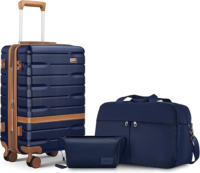 Carry On Luggage 3 Piece Lightweight Travel Luggage Set,22x14x9 Airline Approved,YKK Zippers Expandable Hard Shell Suitcase with Spinner Wheels TSA Lock (Navy, 3 Piece Sets (20/DB/TB))