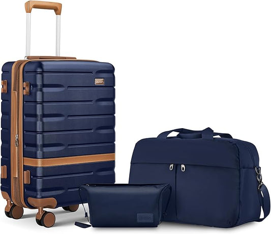Carry On Luggage 3 Piece Lightweight Travel Luggage Set,22x14x9 Airline Approved,YKK Zippers Expandable Hard Shell Suitcase with Spinner Wheels TSA Lock (Navy, 3 Piece Sets (20/DB/TB))