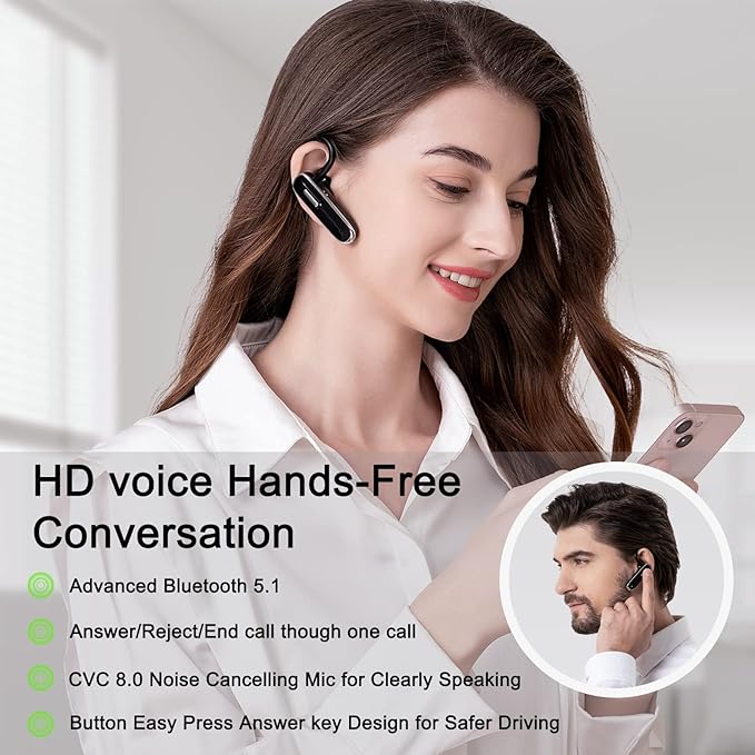 Bluetooth Earpiece for Cell Phones, V5.1 Wireless Headset Handfree with Battery Charging Case Built-in Microphone for iPhone Android Driver/Business/Office