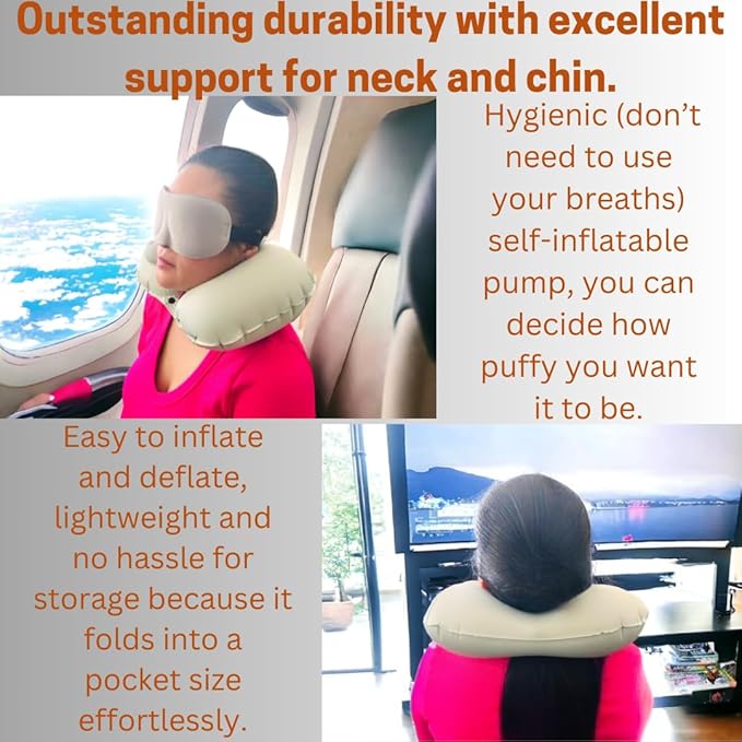 Airplane Pillow - Inflatable Travel Pillow - Airplane Essentials - Travel Neck Pillow - Inflatable Neck Pillow for Traveling - Neck Pillows for Travel - Blow Up Airplane Pillow - Milk Silk TPU