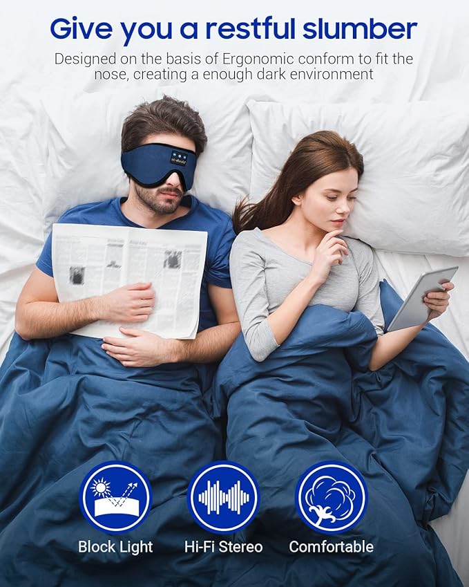 LC-dolida Sleeping Headphones Eye Mask, Sleep Mask with Bluetooth Headphones 3D Eye Mask Wireless Music Cotton Sleep Cover for Side Sleepers Nap Insomnia Air Travel Meditation Gifts for Unisex