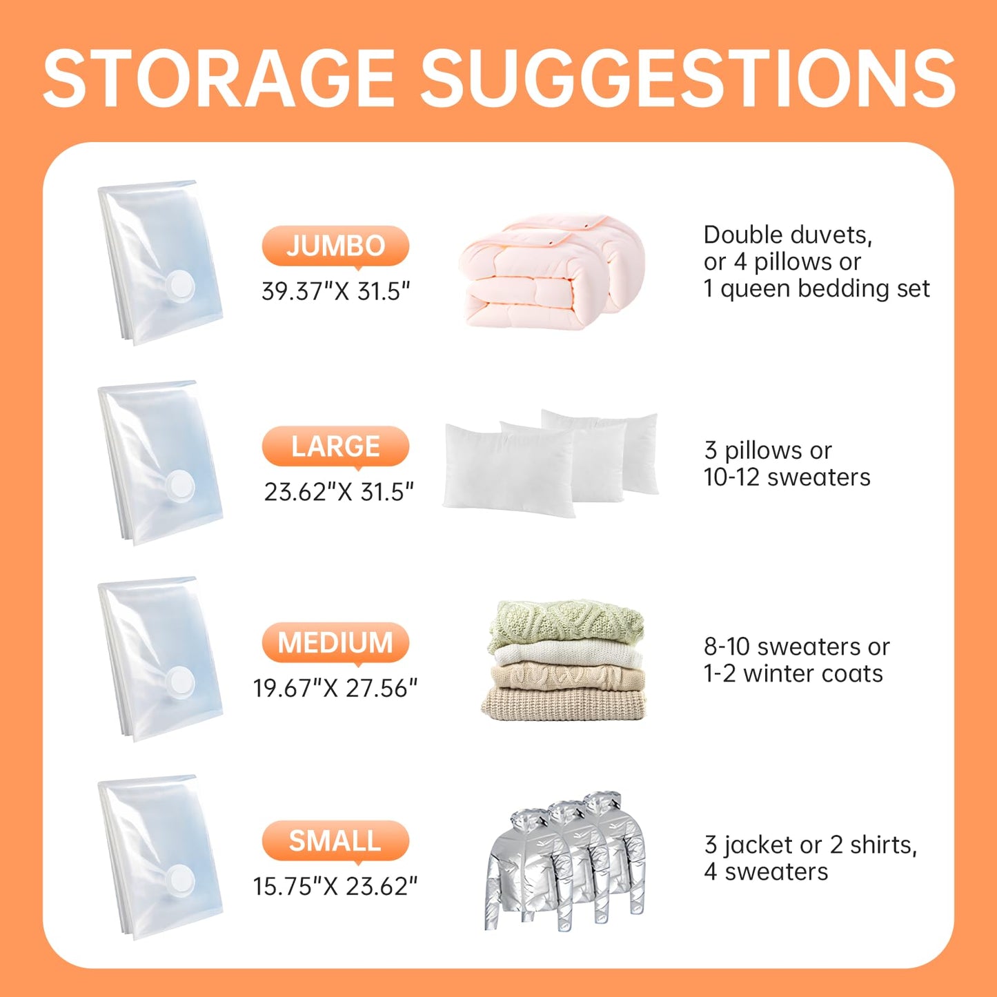 12 Pack Vacuum Storage Bags with Electric Pump, (3 Small, 3 Medium, 3 Large, 3 Jumbo) Vacuum Seal Bags for Clothing, Space Saver Bags for Travel, Luggage Compression Packing