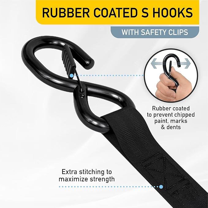 AUGO Self-Locking Retractable Ratchet Straps | 4 Heavy Duty Self-Tensioning Retractable Tie Down Straps with Soft Loops & Storage Bag | for Motorcycle, Truck, Cargo | 1500Lb Break Strength 1” x 12’