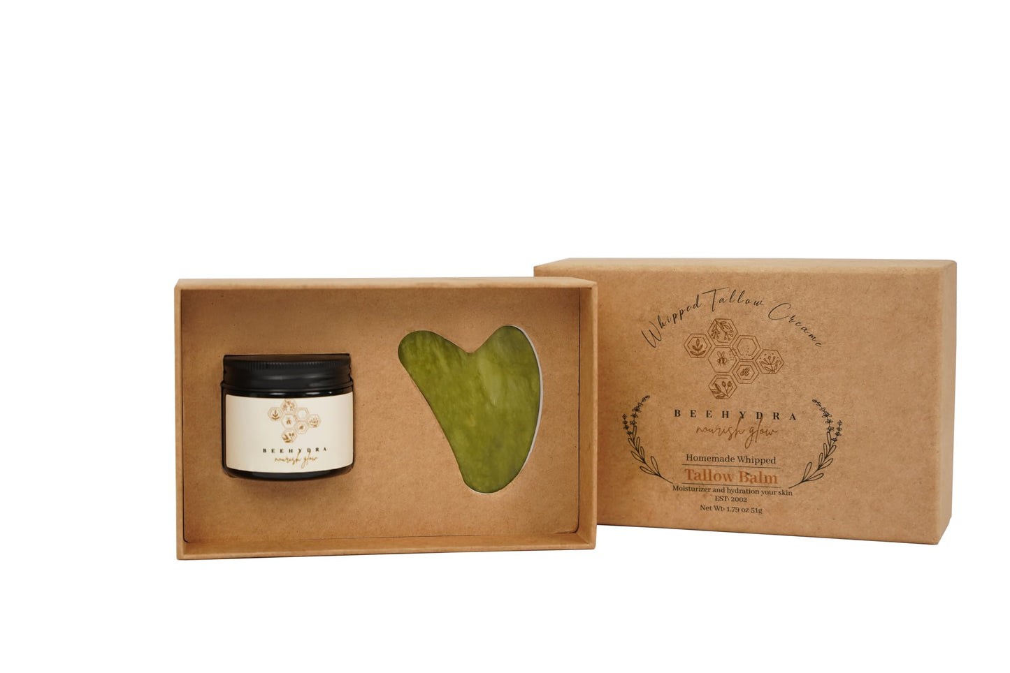 Beehydra Tallow Balm & Gua Sha Set – Grass-Fed Tallow Moisturizer for Face, Body & Hands – Natural & Fragrance-Free Skincare