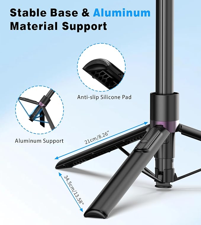 68" Magnetic Selfie Stick Tripod for iPhone,Portable Cell Phone Tripod Stand for Magsafe with Rechargeable Remote, 360° Rotation Aluminum Phone Holder for Video Recording/Live Stream/Travel Black