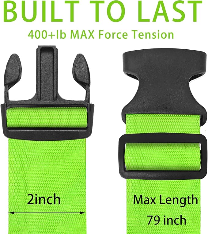 BILIONE 4 Pack Luggage Straps 79" Long Belts Keep Suitcase Secure While Traveling, TSA Approved Add a Bag Premium Accessory for Travel Bag Closure (2PCS Blue + 2PCS Green)