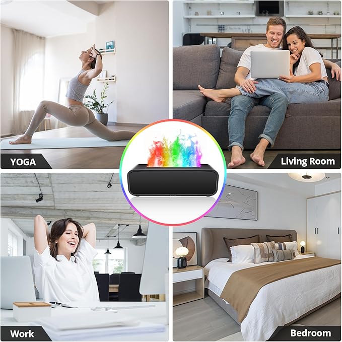 Eseential Oil Diffuser, 250ml Flame Oil Diffuser - Aromatherapy Humidifier, Sound Activated Flame Effect, Rainbow Flame, Music Sync, Remote Control - Perfect for Bedroom Home Office Yoga (White)