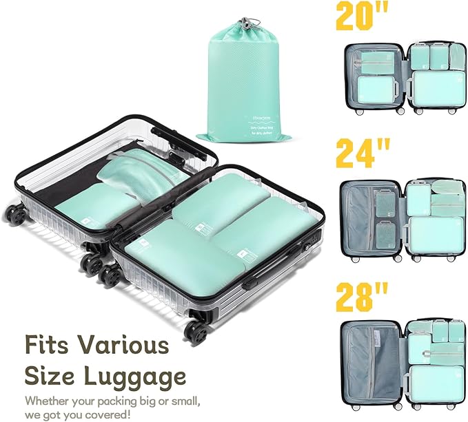 Compression Packing Cubes 6 Set, Dual Zipper Compression Packing Cubes for Travel, Space-Saving Packing Bags for Suitcases, packing cubes with shoe bag