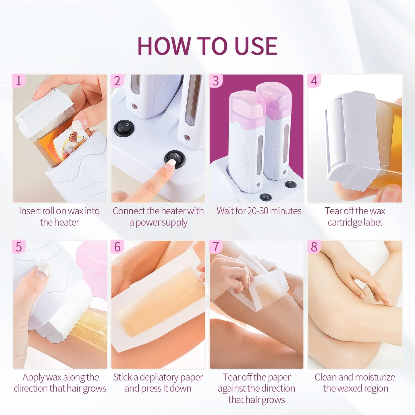 110V Roll On Wax Warmer for Hair Removal, Double Wax Roller Heater, Home Waxing Kit for Women and Men