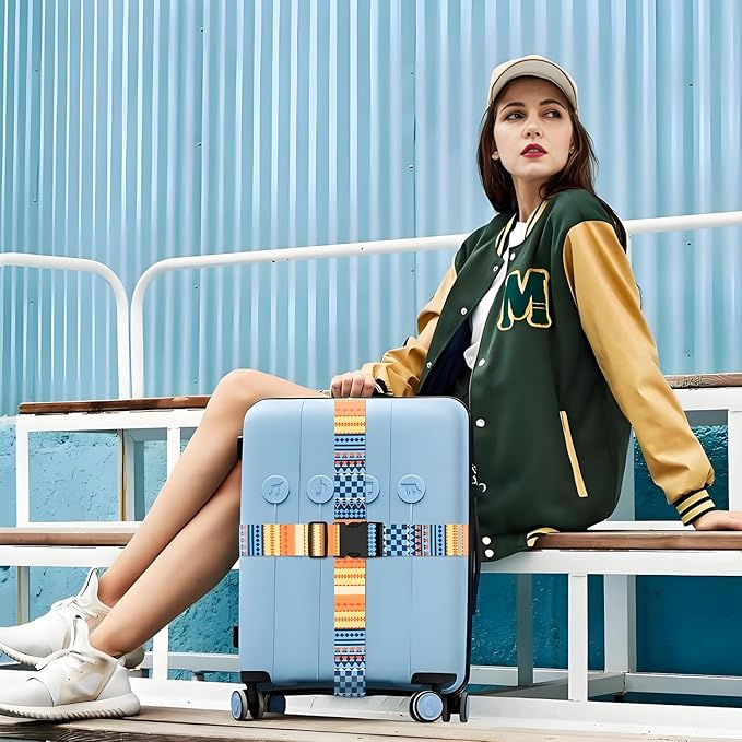 Bohemia Luggage Straps for Suitcases, Adjustable Luggage Travel Belts to Keep Luggage Security While Travel, Strong Polyester Fabric, Easy-to-Recognize Stylish Design Travel Accessories, 2 Pack