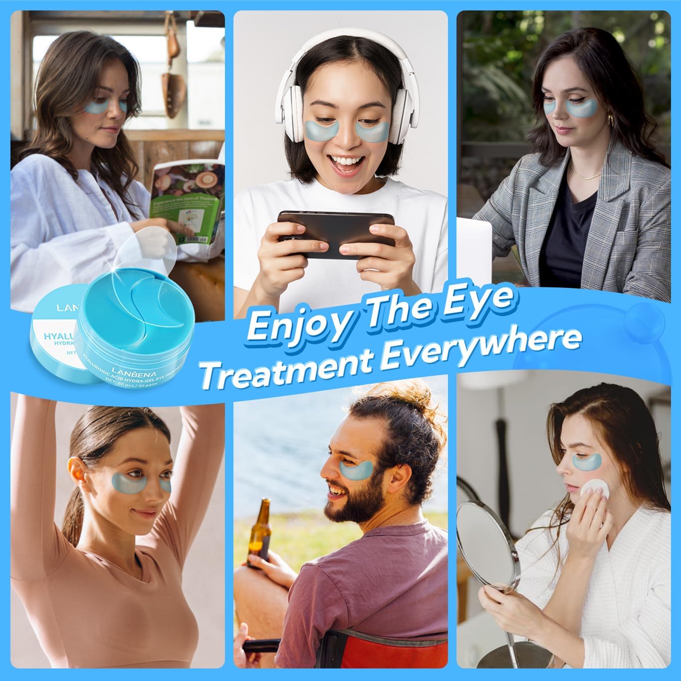 LANBENA Hyaluronic Acid Hydra-Gel Eye Mask Sheet Collagen Eye Patches Skin Care Eye Gel for Moisturizing Remove Dark Circles Eye Bag (30 Pairs)