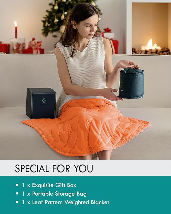 Kaisa Weighted Lap Blanket 5 lbs 23" x 29", Cozy Luxury Crystal Velvet Small Weighted Blanket for Adults, Portable Travel Weighted Blanket for Relaxation, All-Season Blanket, Machine Washable, Orange
