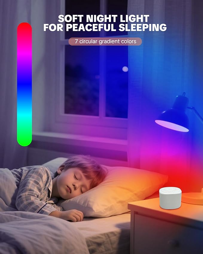 Travel White Noise Sound Machine 20 Sounds, Portable Sound Machine for Adults Sleep, Mini Sleep Aid with Adjustable Volume, 3 Timers, Colorful Night Light, Rechargeable for Baby, Home, Registry Gift