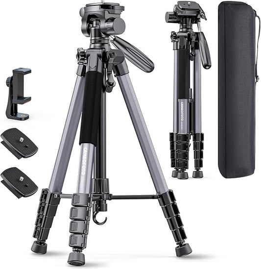74"-Camera-Tripod, Professional Aluminum Tripod/Leg Stand Mirrorless Camera/DSLR/Cell Phone/Camcorder/GoPro, with Phone Holder and Travel Bag (Gunmetal Gray) Weight 2.8 lbs Load 8.8 lbs