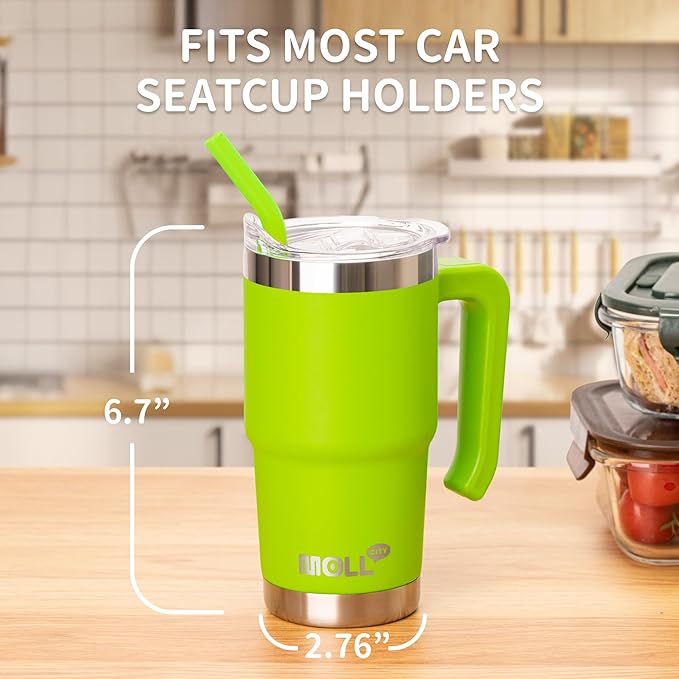 16 oz Tumbler with Handle Reusable Stainless Steel Vacuum Insulated Tumbler Cups with Lid and Straw for Women, Girls (Apple Green)