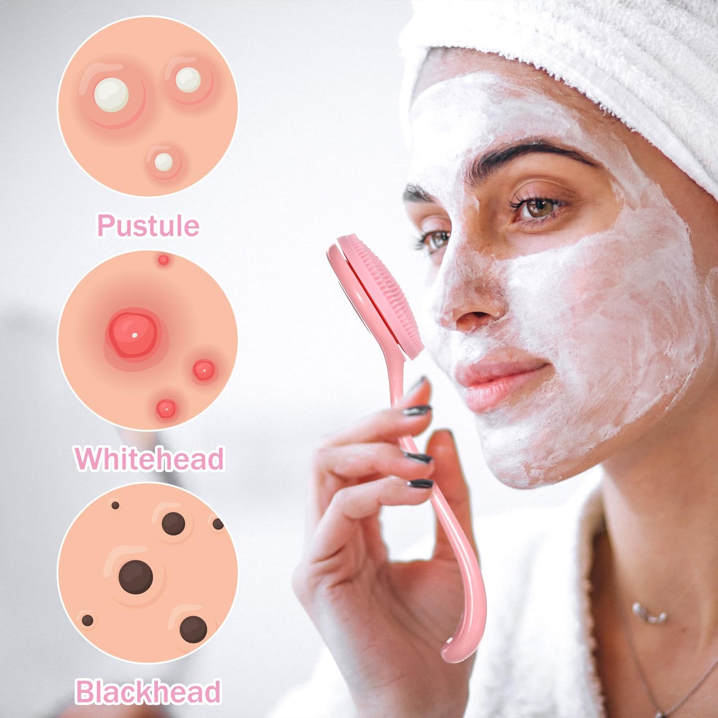 JJUNW 4 Pack Silicone Manual Facial Cleansing Brush, Skin Friendly Waterproof Face Cleaning Scrubber Exfoliator Brush for Blackheads Whiteheads Makeup Residues Removal (Blue, Pink)