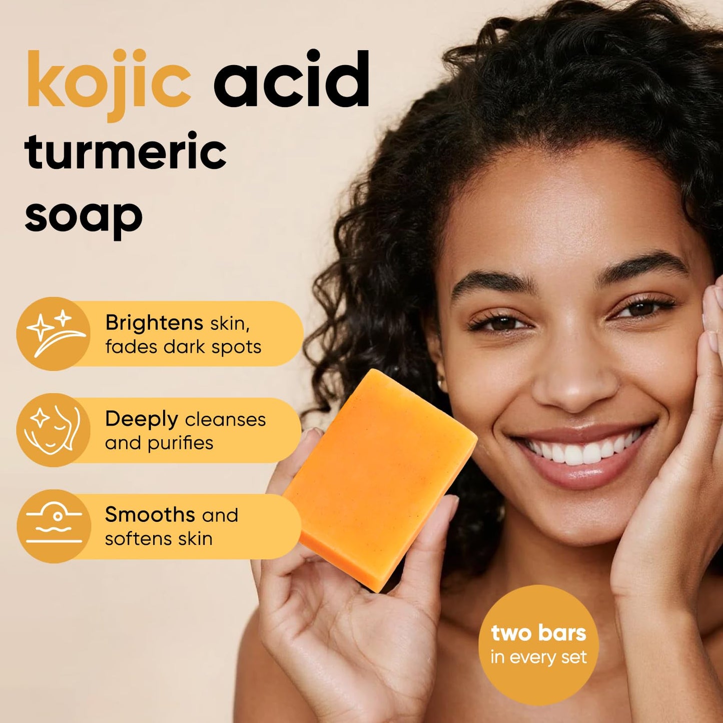 CADDISE Kojic Acid Turmeric Soap Bars – Dark Spot Remover & Skin Care, Handmade Face & Body Wash Bars with Niacinamide, Shea Butter, Tea Oil, Vitamin C (2 Pack, 8.5 Oz)