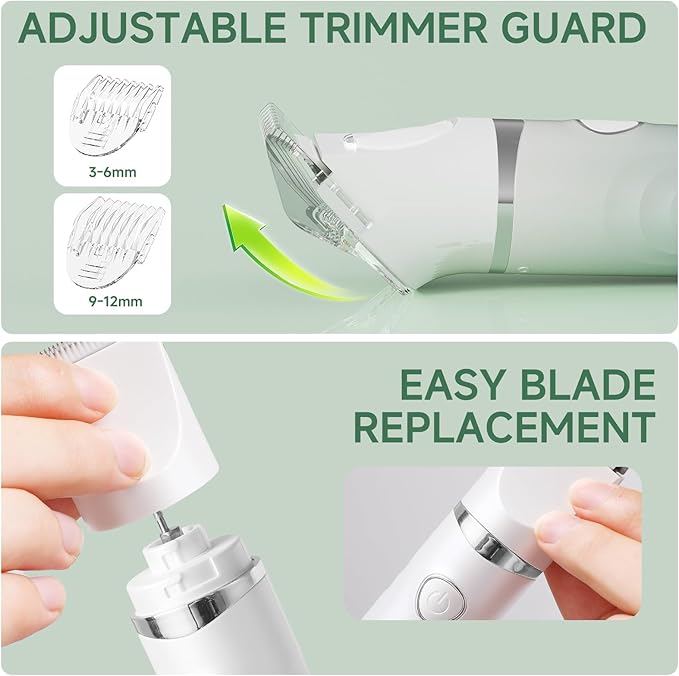 Bikini Trimmer for Women, 3-in-1 Electric Razors for Women, Waterproof Bikini Shaver Replaceable Facial, Body Trimmer for Pubic Hair, Painless Razor for Hair Trimmer Gifts for Her, Mint Green