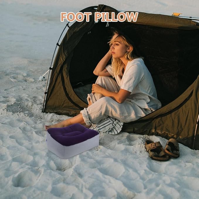BESPORTBLE Inflatable Foot Rest Pillow Travel Footrest Cushion Outdoor Airplane Massage Stool Relax Cushion 2 Pcs (Grey Blue)