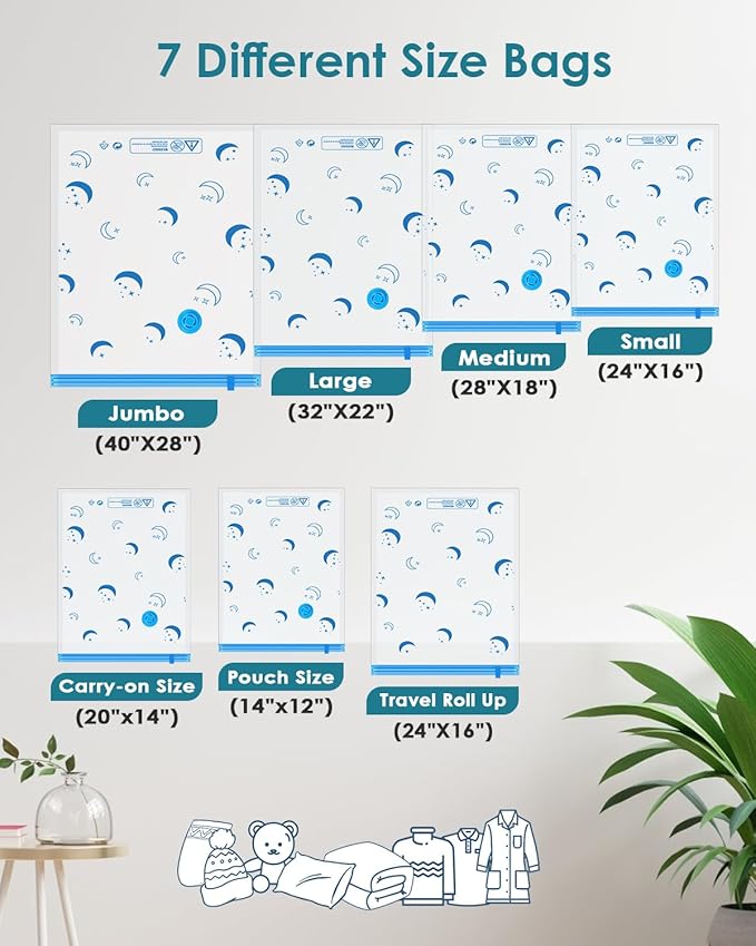 Travel Compression Bags, 35 Pack Vacuum Storage Bags with 1500mAh Rechargeable Battery, Vacuum Seal Bag for Space Saving Clothes, Blanket, Duvets, Pillows, Comforters, Travel Essentials, Luggage