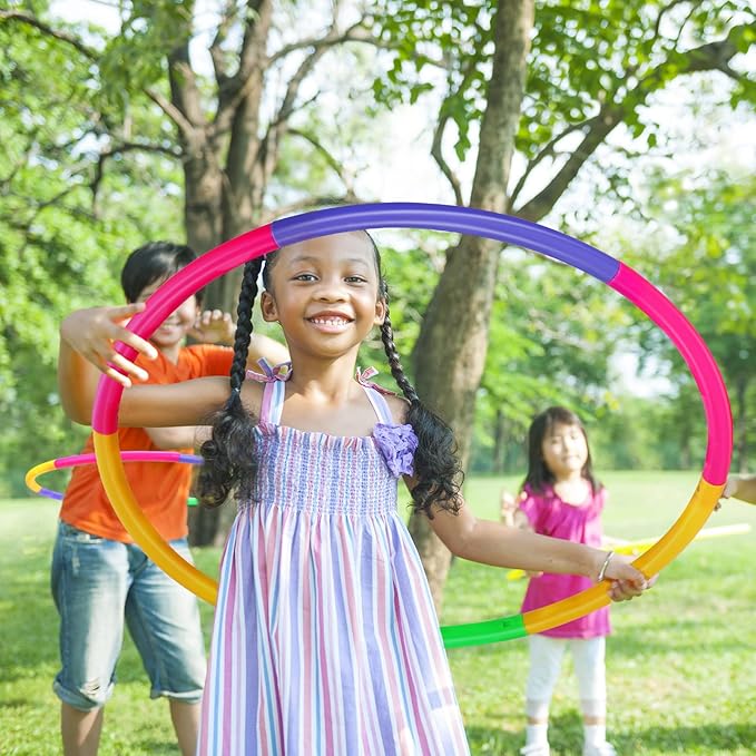 Chivao 8 Pack Color Detachable Hoop Fitness Waist Exercise Ring Plastic Exercise Hoop Adjustable Weight Size Plastic Adult Party Supplies Game Sport Gymnastic