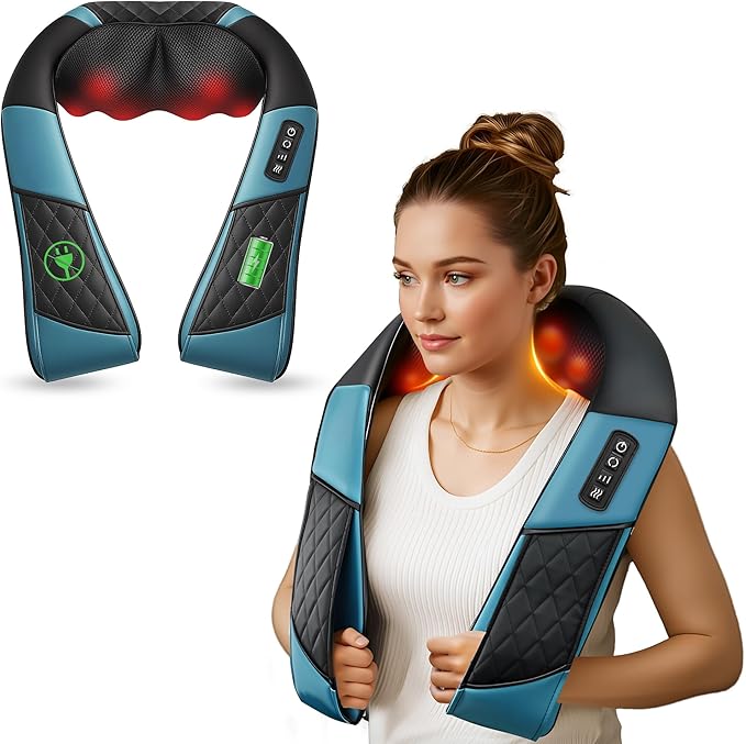 COMFIER Cordless Neck Massager for Pain Relief Deep Tissue, Shiatsu Shoulder Massager with Heat, 3D Kneading Back Massager Pillow, Rechargable & Portable, Car Office,Home Use