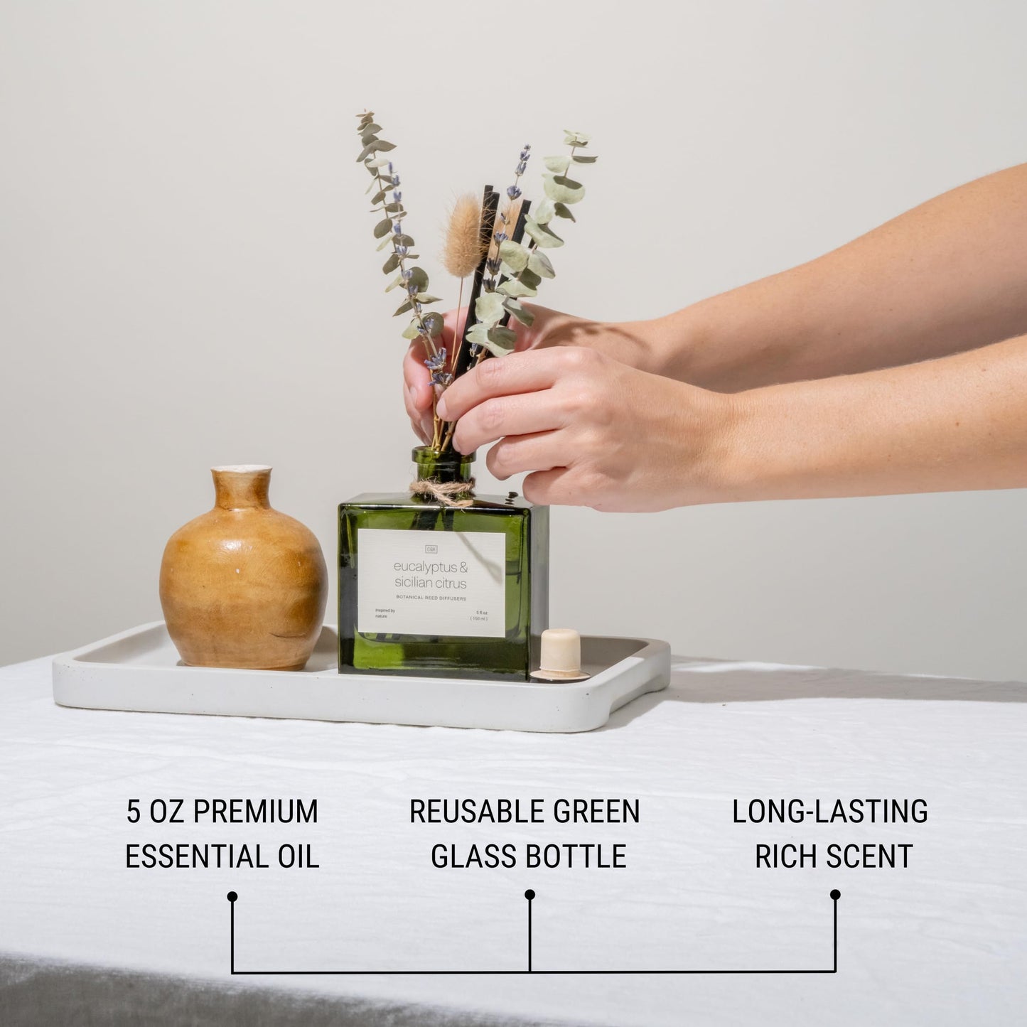 Craft & Kin Reed Diffuser with Dried Flowers | 5 oz Sicilian Citrus & Eucalyptus Scented Fall Reed Diffusers for Home, Bathroom | Scent Sticks | Elegant Fragrance Home Decor for Men & Women